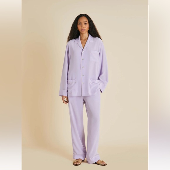 Olivia von Halle Lavender Yves Silk Pajamas Pyjamas Set New with Tags L - Picture 9 of 14
